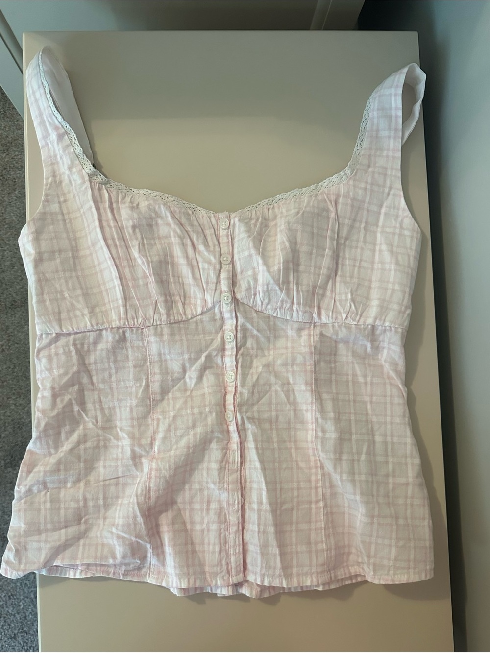 Hollister Button-Through Blouse | Light Pink Plaid | NWOT